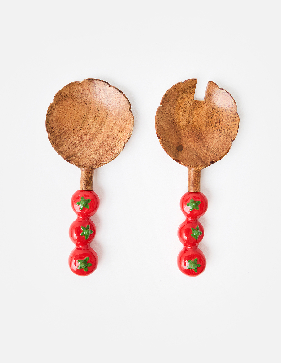 Tomato Handle Wooden Salad Servers